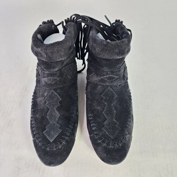 Saint Laurent Women's Nino Suede Fringe Boots US 6 Black Flat Ankle Bootie - Picture 3 of 11